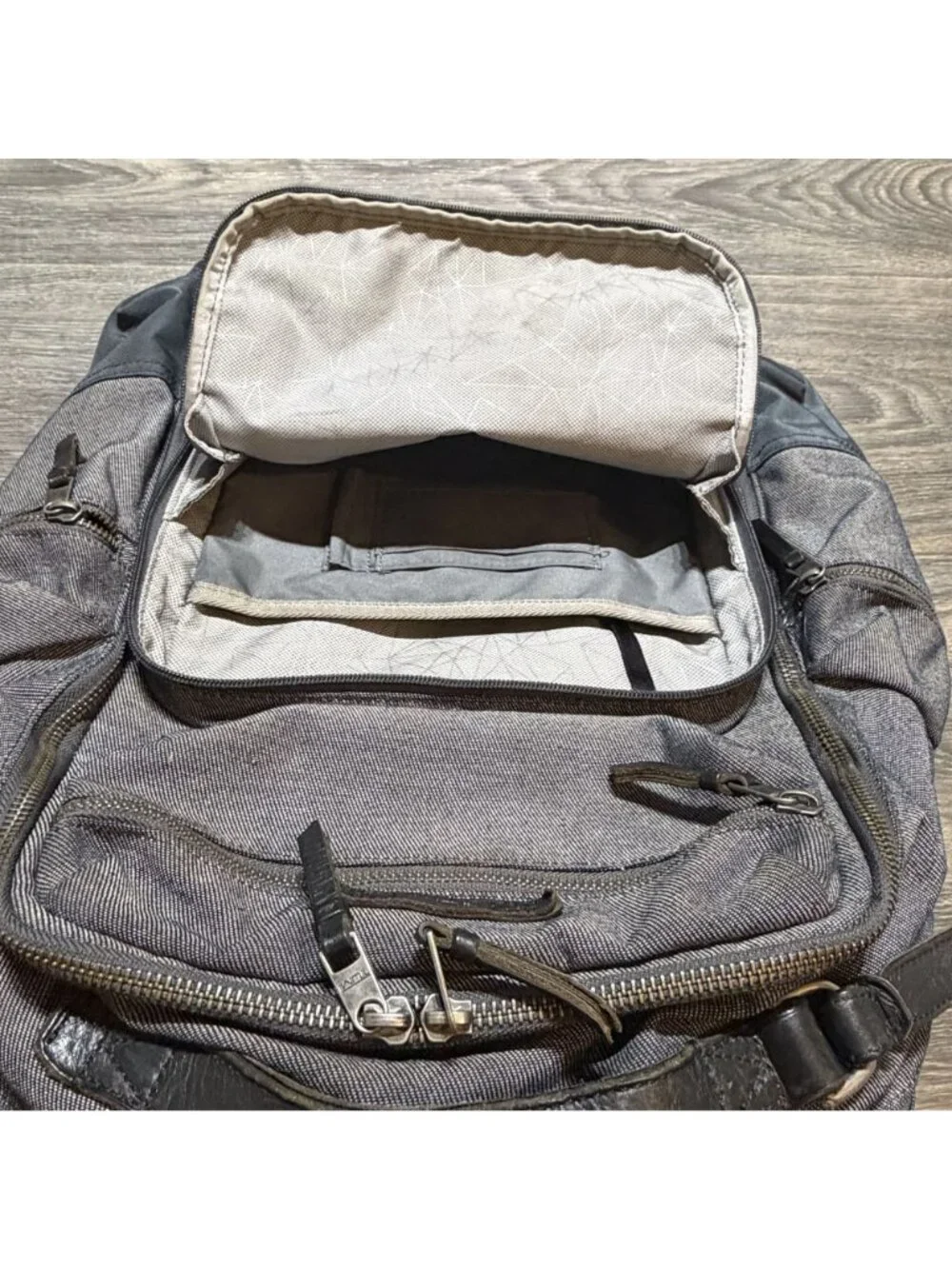 Tumi Alpha Bravo Denim Gray Backpack Multi Compartments Travel Work 61083